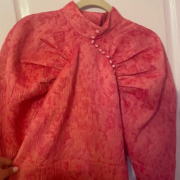 Rotate by Birger Christensen Jacquard Mini Dress Pink Carnation Size 8 - Picture 3 of 7